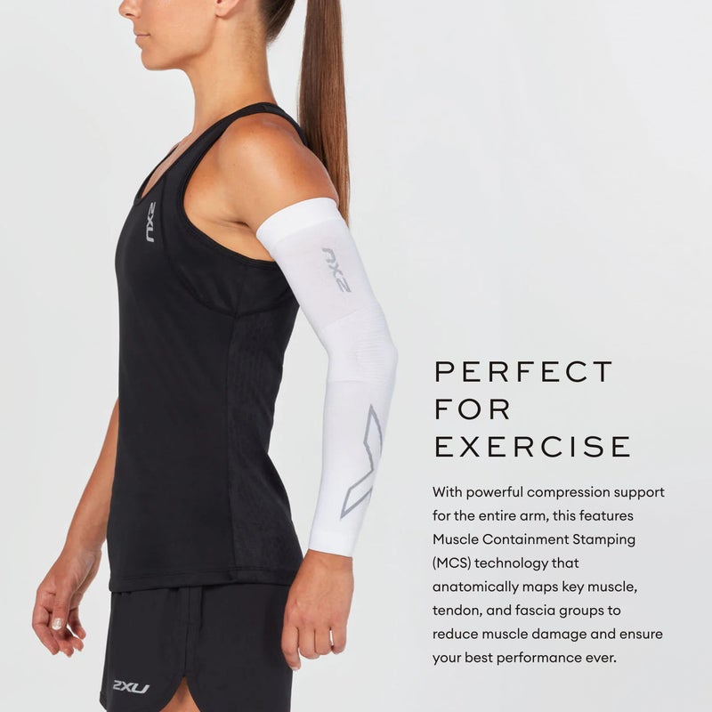 2XU Compression Flex Arm Sleeve - Small - White/Grey - Image 2